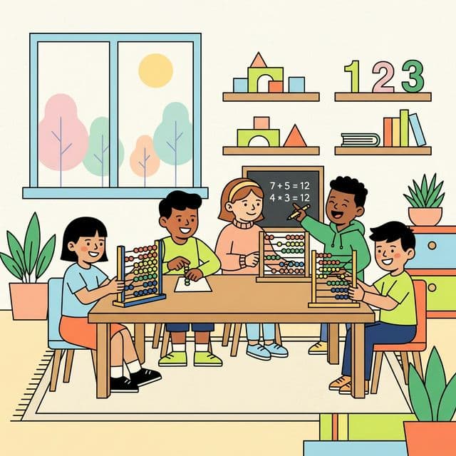 Children learning with abacus at Beads & Brain LLC