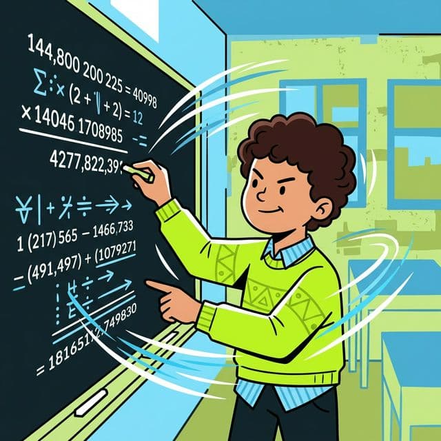 Child solving complex maths on chalkboard using Vedic techniques